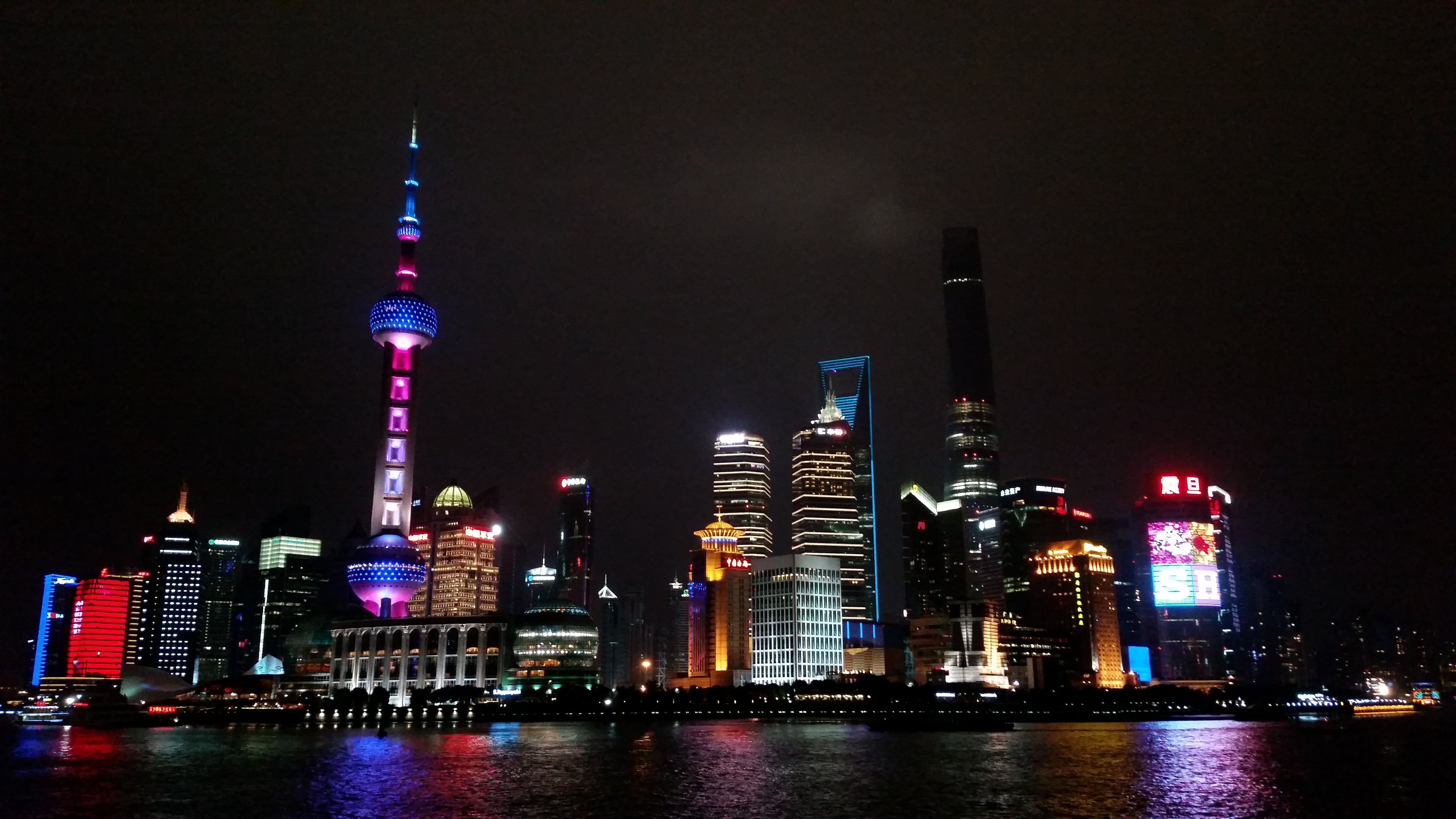 The Bund at night in Shanghai.